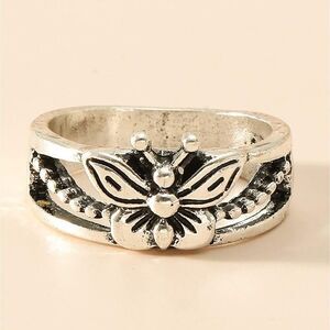 Silvery Butterfly Ring Size 7